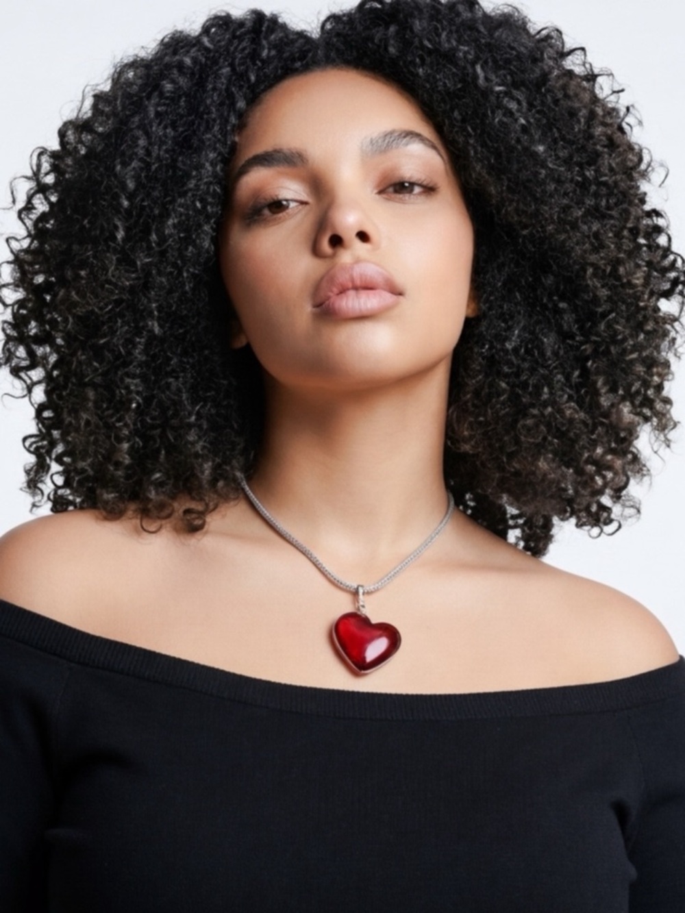 Red Glass Heart Pendant Necklace - Silver Chain - Adjustable 16”-18”